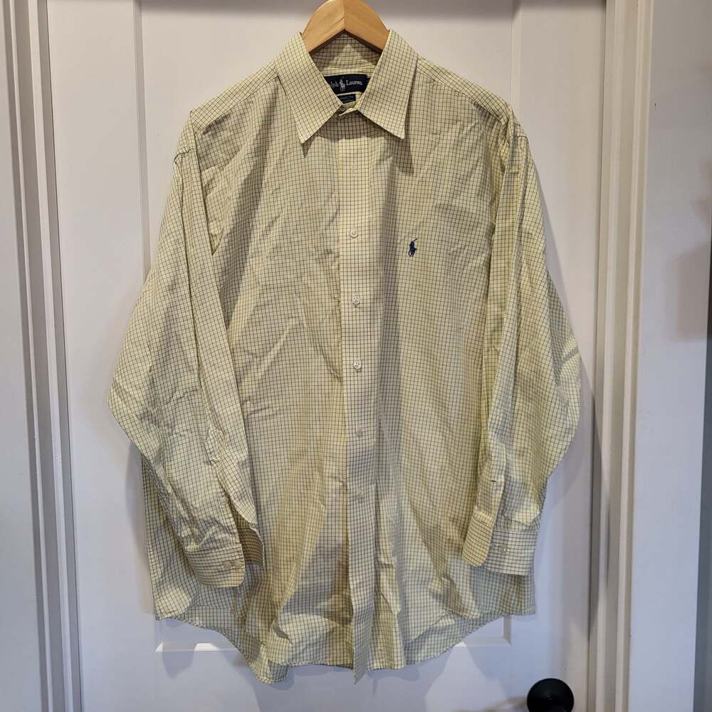 Ralph Lauren Yarmouth Yellow Check Button Down Shirt Size 17 32/33